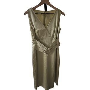 EUC Kay Unger Olive Midi Dress with Waist Detail